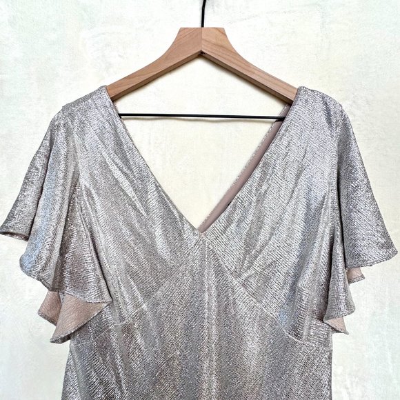 Lauren Ralph Lauren Champagne Silver Flutter-Sleeve Shimmer Dress - Picture 6 of 7
